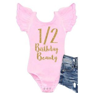 SQUISHY CHEEKS Birthday Girl 1/2 Birthday Beauty One-Piece Bodysuit Outfit
